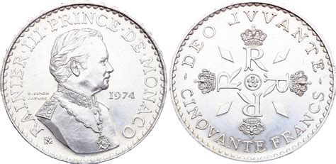 Pièce Monaco 50 Francs Rainier III 1974 Argent