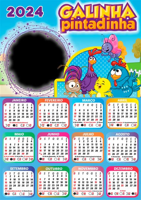 Moldura Calendário 2024 Personagens Galinha Pintadinha PNG Imagem Legal