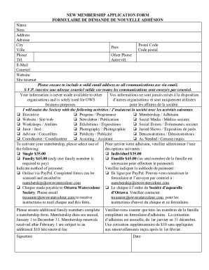 Fillable Online MEMBERSHIP APPLICATION FORM FORMULAIRE