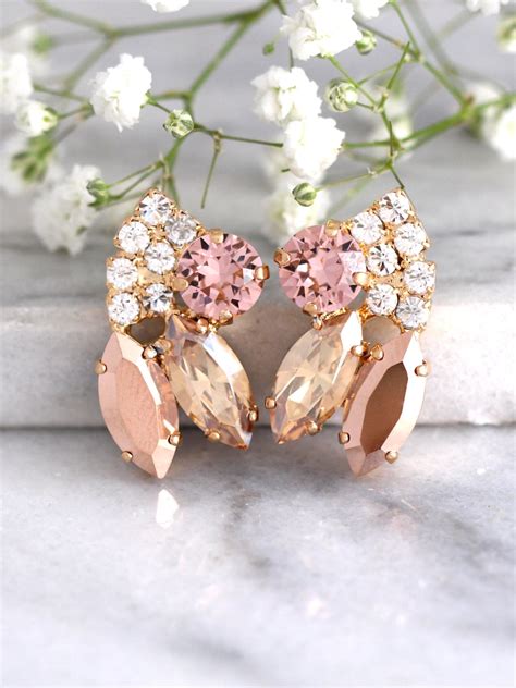 Rose Gold Earrings Bridal Blush Earrings Bridal Rose Gold Etsy