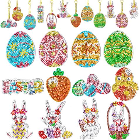 Amazon 24 Pcs Easter Diamond Painting Keychains Kit 5D Easter DIY