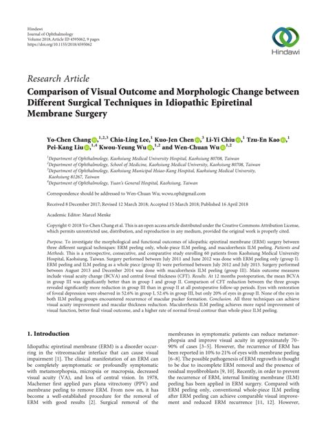 Pdf Comparison Of Visual Outcome And Morphologic Change Between