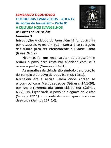 Estudo Dos Evangelhos As Portas De Jerusalém Pdf Jerusalém Jesus