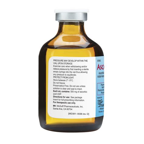 Mcguff Medical Canada Ascor L 500® Ascorbic Acid Injection Usp Vitamin C Injection