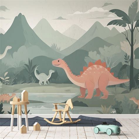 Dinosaur Wallpaper Peel and Stick - Green Kids Wallpaper Mural-c463