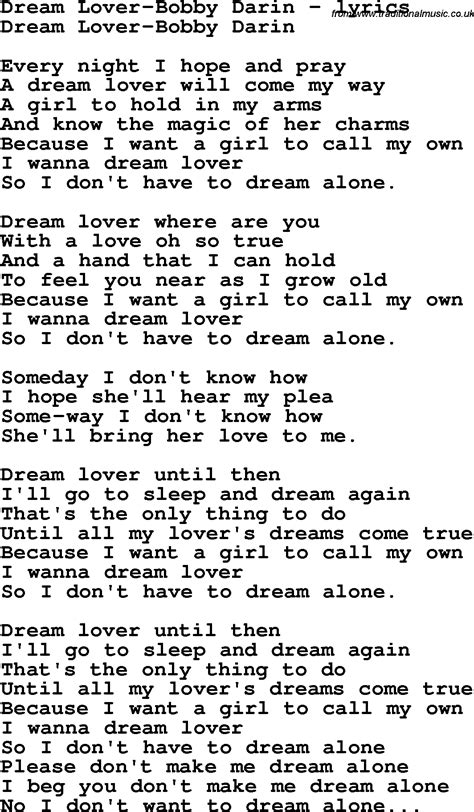 Love Song Lyrics For Dream Lover Bobby Darin