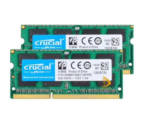 8gb Ram Crucial 2x 4gb 2rx8 Pc3 10600s Ddr3 1333mhz Laptop Sodimm