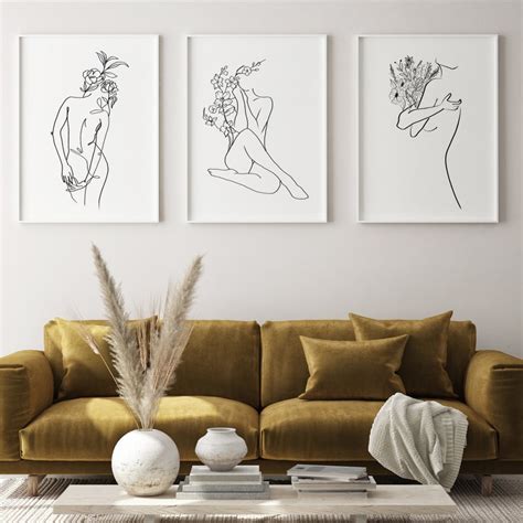 Flower Naked Woman Line Art Set Abstract Woman Body Line Etsy