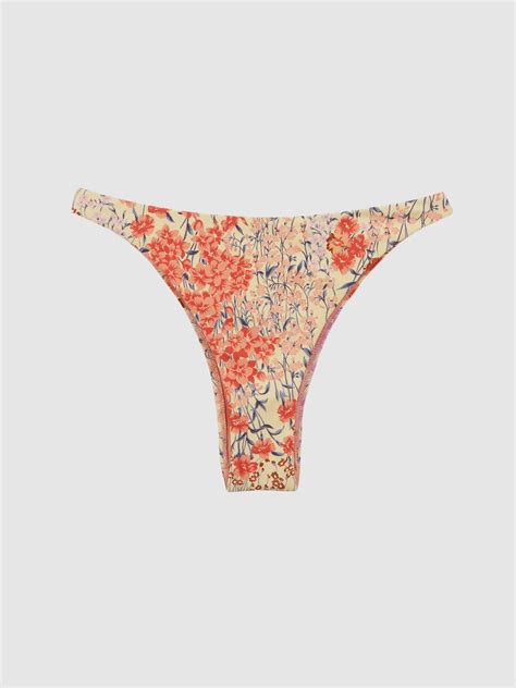 High Leg Floral Bikini Bottoms In Pink Print Reiss