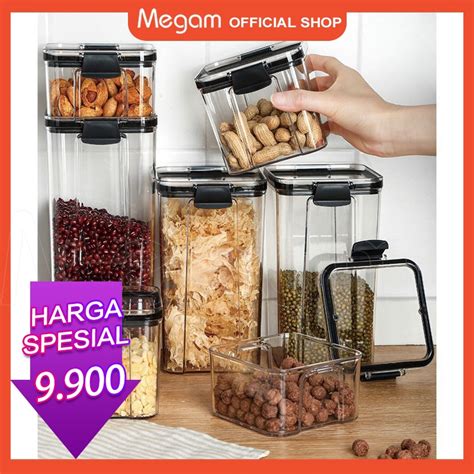 Jual Megam Toples Penyimpanan Cereal Kotak Bening Kedap Udara Tempat