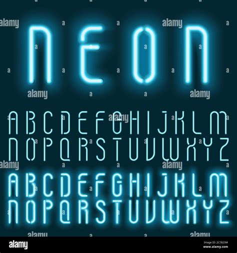 Neon Blue Light Alphabet Vector Font Glowing Text Effect Neon Tube Letters On The Dark Blue