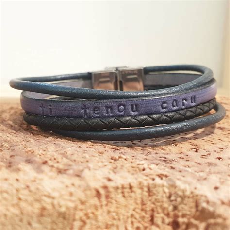 Bracelet Cuir Personnalisable Multirang Violet Fait Artisanalement En