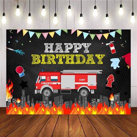 Fire Truck Theme Happy Birthday Back Drops Traffic Newborn Background