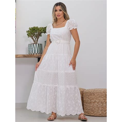 Z7027 Vestido longo lese cinto coração Shopee Brasil