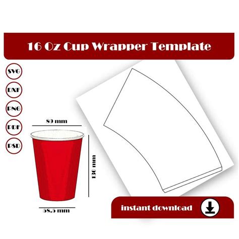 16oz Cup Wrapper Template Cup Wrap Cup Sleeve Paper Cup Wrappers