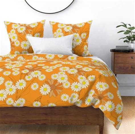 Premium Cotton Retro Duvet Cover Set Yellow Daisy Print S Etsy