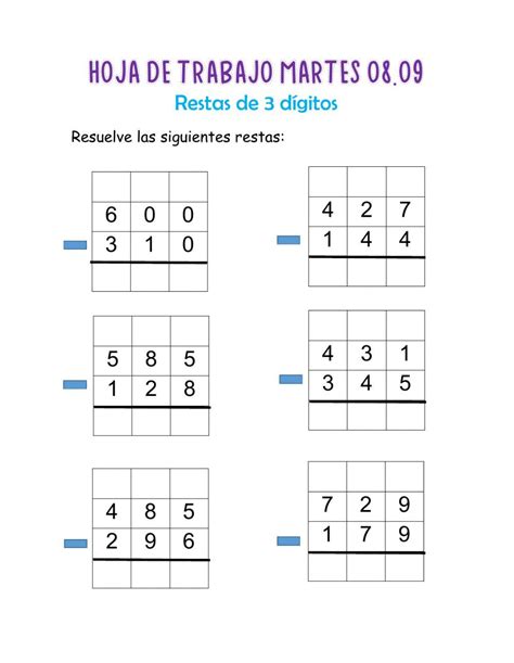 Restas De D Gitos Worksheet Pr Cticas De Matem Ticas Actividades