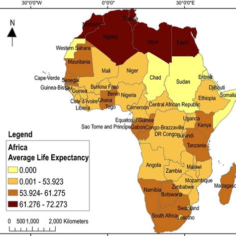 Spatial Distribution Of Average Life Expectancy In Africa