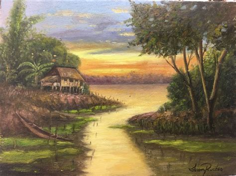 Oil Painting Bahay Kubo Painting Landscape Ivan A Ramos Painting