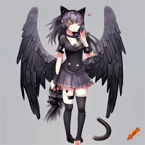 Illustration Of A Neko With Black Wings