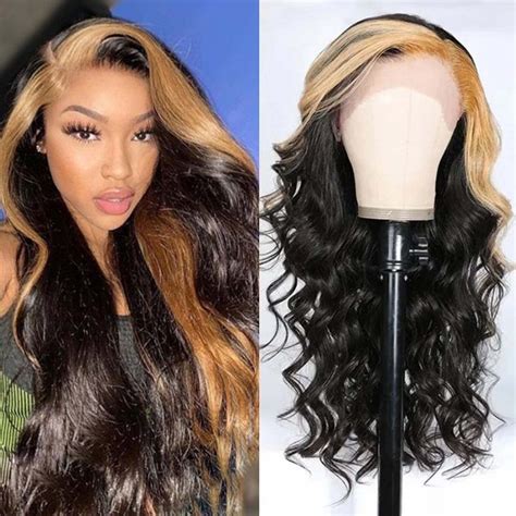 Beauty Forever Honey Blonde Skunk Stripe Loose Wave Lace Front Wig With