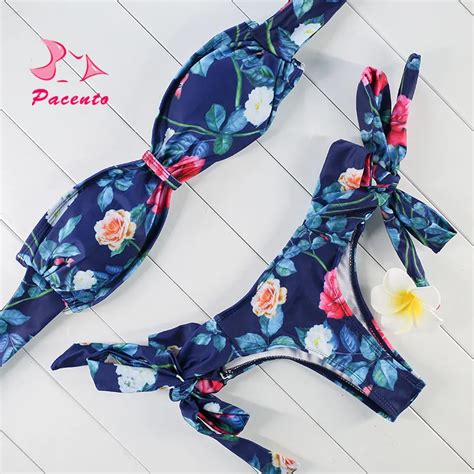 Pacento Print Off The Shoulder Bikini Sexy Brazilian Thong Swimsuit