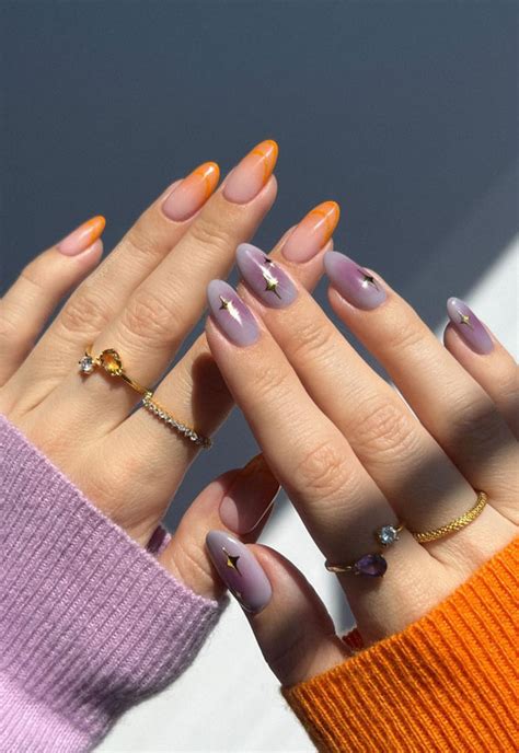 50 Charming Fall Nail Art To Adorn Your Tips Purple Aura Orange