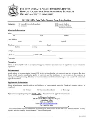 Fillable Online Iso Okstate Student Award Application International