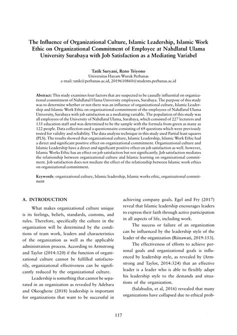 (PDF) The Influence of Organizational Culture, Islamic Leadership, Islamic Work Ethic on ...