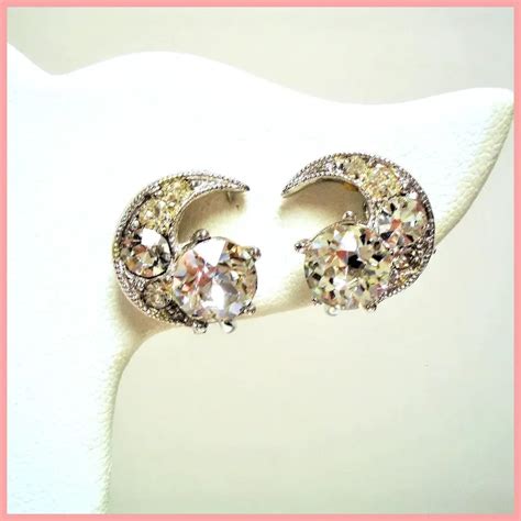 Vintage Bogoff Colorless Rhinestone Crescent Petite Earrings Ruby Lane