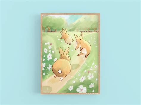 Kawaii Cottagecore Bunny Print Adorable Rabbit Illustration Cute T