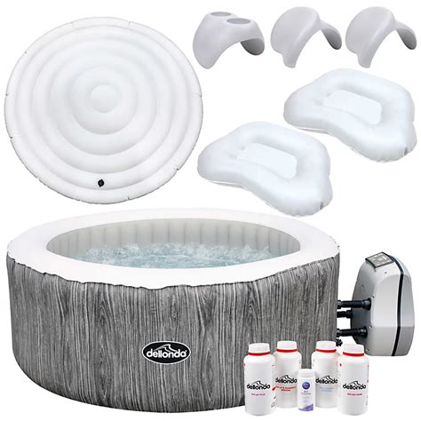 Dellonda 2 4 Person Inflatable Hot Tub Starter Kit With Smart Pump Wood Effect Diy At Bandq