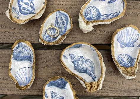 Blue Shells Design Oyster Shell Ring Dish Etsy