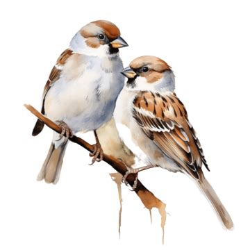 Sparrow Birds Composition Watercolor Illustration Sparrow Bird