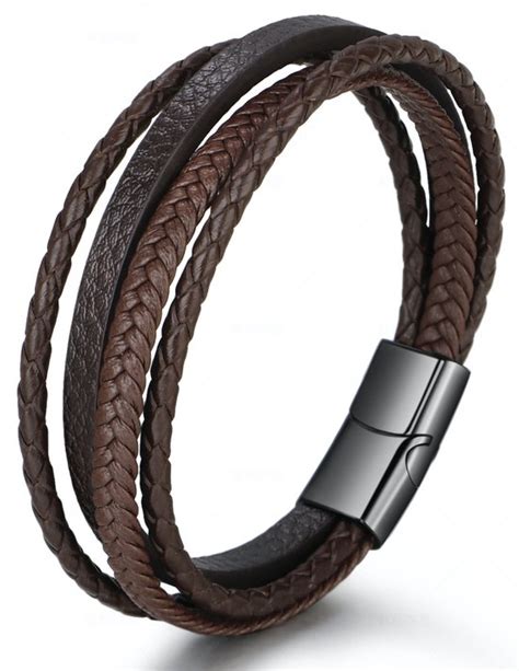 Armband Heren Bruin Leer Met Zwarte Sluiting Leren Armbanden