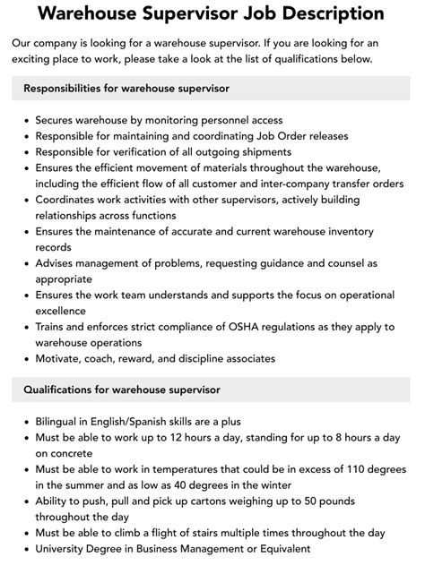 What Are The Roles And Responsibilities Of A Warehouse Supervisor