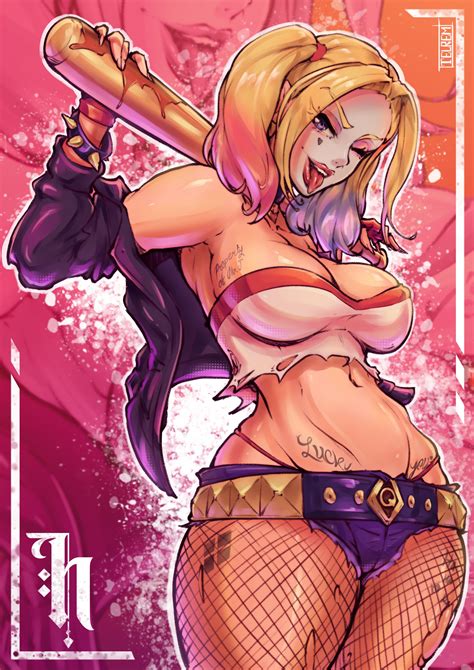 Rule 34 1girls Big Thighs Choker Clothed Crop Top Dc Dyed Hair Harley Harley Quinn Jacket