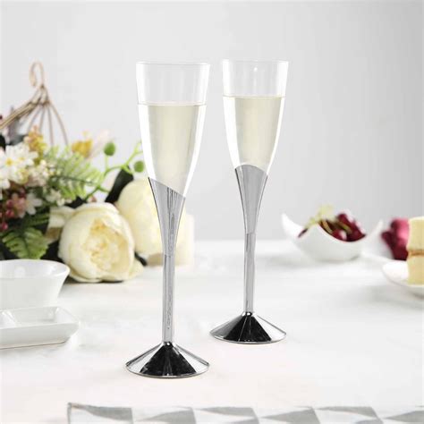 Efavormart 6 Pack 5 Oz Plastic Champagne Flutes Disposable Silver Colored