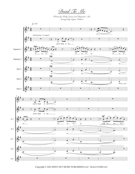 Dead To Me Arr Logan Widmor Sheet Music Benjamin Ash Ssaa Choir