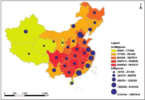 In-migration and out-migration across China in 2005. | Download ...