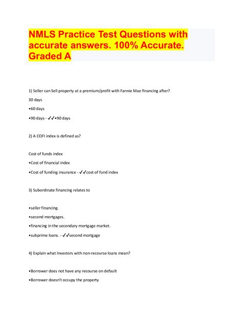 NMLS Practice Test Questions With Accurate Answers 100 Accurate