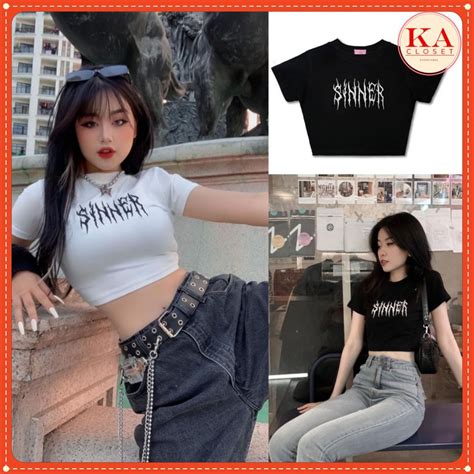 O Croptop Sinner Ka Closet Ch T Bozip Cotton M N Co D N T T Kh Ng X M U En Tr Ng Hot Hit