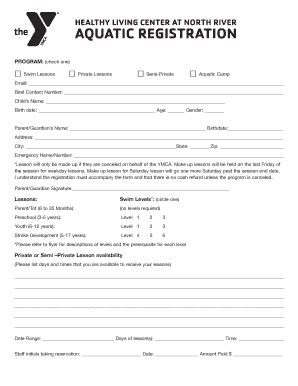 Fillable Online Swim Lesson Registration Form Ymca Of Metropolitan