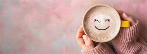 Cup Of Coffee With A Happy Smiling Face Wake Up In The Morning Hot Drink With Caffeine Take A
