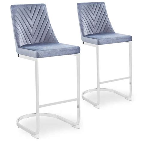 Lot De Chaises De Bar Design Mistigri Velours Gris Cdiscount Maison