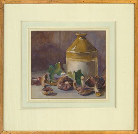 Early Th Century Watercolour Mushrooms And Earthenware Art Print