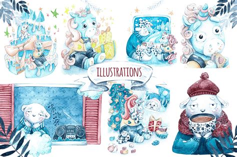 Watercolor Winter animals. By talloshau's illustrations | TheHungryJPEG