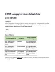 MHA 507 Syllabus Docx MHA 507 Leveraging Informatics In The Health