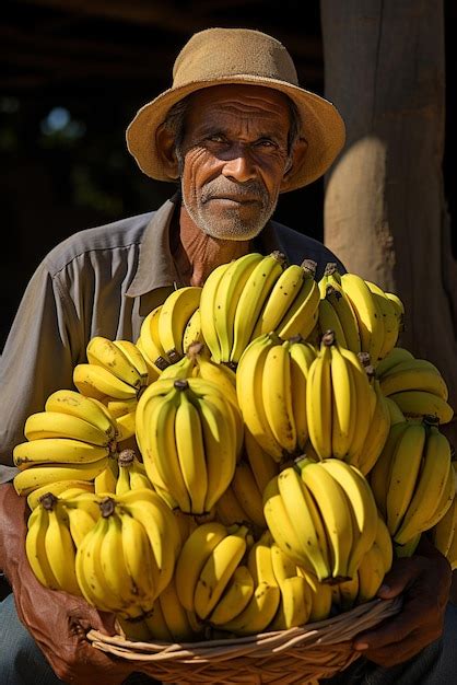 Premium Photo Men Harvest Bananas On Plantation Bananas In Basket