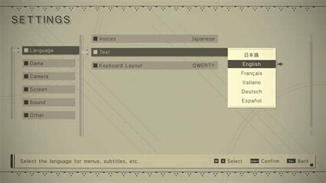 Settings Dropdown Nierautomata Interface In Game